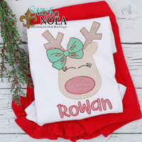 Personalized Christmas Reindeer with Santa Hat or Bow Sketch Shirt