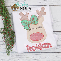 Personalized Christmas Reindeer with Santa Hat or Bow Sketch Shirt
