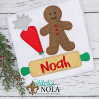Personalized Christmas Gingerbread Cookie Applique Shirt