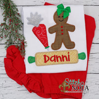 Personalized Christmas Gingerbread Cookie Applique Shirt