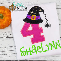 Personalized Halloween Witch Hat Birthday Appliqué Shirt