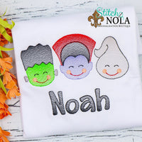 Personalized Halloween Frankenstein Vampire Ghost Trio Sketch Shirt
