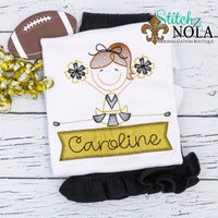 Personalized Toe Touch Cheerleader With Banner Appliqué Shirt