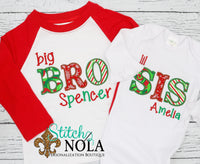 Personalized Christmas Big & Little Sibling Applique Shirt