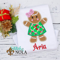 Personalized Christmas Girl Gingerbread Cookie Applique Shirt