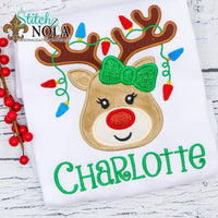 Personalized Christmas Reindeer with Lights Applique Shirt