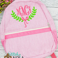 Personalized Seersucker Backpack with Wreath Monogram, Seersucker Diaper Bag, Seersucker School Bag, Seersucker Bag, Diaper Bag, School Bag, Book