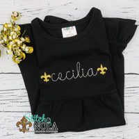 Personalized Black and Gold Fleur de lis Sketch on Colored Garment