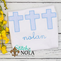 Personalized Seersucker Easter Cross Trio Appliqué Shirt