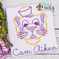 Personalized Vintage Purple and Gold Tiger with Hat Sketch Shirt