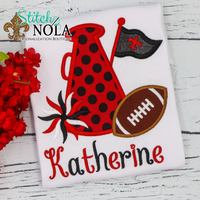 Personalized Red Black & White Cheerleader Megaphone Appliqué Shirt