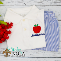 Personalized Back To School Collared Shirt with Apple