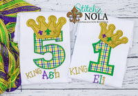 Personalized Mardi Gras Birthday King/Queen Applique Shirt