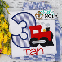 Personalized Birthday Seersucker Train Appliqué