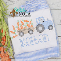 Personalized Easter Bunny Driving Tractor Pulling Carrots Sketch Shirt