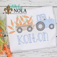 Personalized Easter Bunny Driving Tractor Pulling Carrots Sketch Shirt