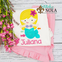 Personalized Mermaid With Fish Applique Shirt