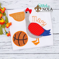 Personalized Red and Blue Pelican Basketball Applique Shirt