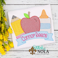 Personalized Back to School Pencil, Apple, Glue with Banner Sketch Shirt