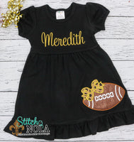 Personalized Black and Gold Glitter Football with Bow on Colored Garment