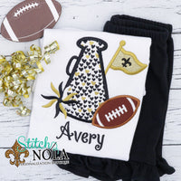 Personalized Black & Gold Heart Cheerleader Megaphone Appliqué Shirt