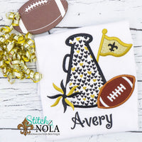 Personalized Black & Gold Heart Cheerleader Megaphone Appliqué Shirt