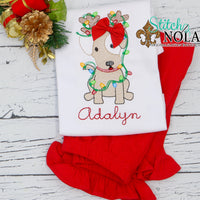 Personalized Christmas Puppy with Antlers & Lights Sketch Shirt