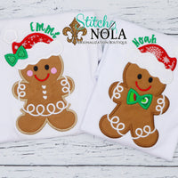 Personalized Christmas Gingerbread Cookie with Santa Hat Applique Shirt
