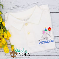 Personalized Birthday Elephant with Balloon Collared Shirt