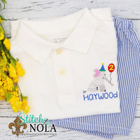 Personalized Birthday Elephant with Balloon Collared Shirt