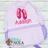 Personalized Seersucker Backpack with Ballet Slippers Applique, Seersucker Diaper Bag, Seersucker School Bag, Seersucker Bag, Diaper Bag, School Bag