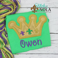 Personalized Mardi Gras Crown Applique Colored Garment