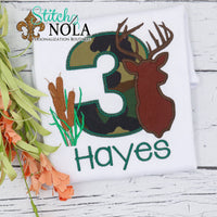 Personalized Camo Birthday Deer Appliqué Shirt