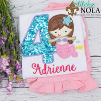 Personalized Birthday Flip Sequin Mermaid Applique Shirt