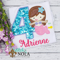 Personalized Birthday Flip Sequin Mermaid Applique Shirt