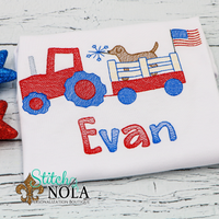 Personalized Patriotic Tractor With Dog Sketch Shirt