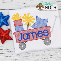 Personalized Patriotic Wagon With Fireworks Sketch Shirt