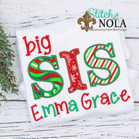 Personalized Christmas Big & Little Sibling Applique Shirt