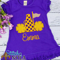 Personalized Cheerleader Megaphone With Pom Poms Applique Colored Garment