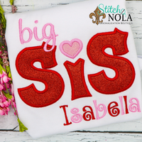 Personalized Big Sis & Lil Sis With Heart Applique Shirt