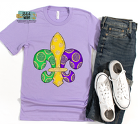 ADULT FAUX Glitter Fleur de lis Printed Tee on Lavender - This is NOT real glitter it is a Print!