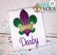 Personalized Mardi Gras Fleur de Lis with Mask Applique Shirt