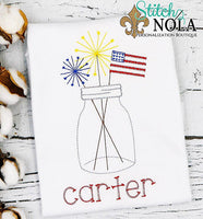 Personalized Patriotic Fireworks in Mason Jar Sketch Shirt
