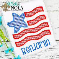 Personalized Patriotic Starfish Flag Applique Shirt