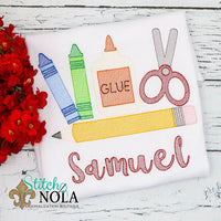Personalized Back to School Crayons, Pencil, Scissors and Glue School Supplies Sketch Shirt
