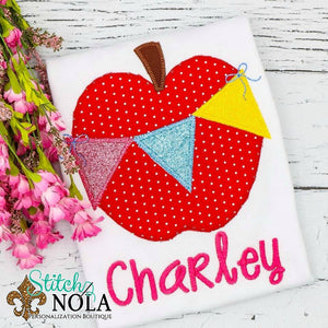 Personalized Back to School Apple with Bunting Flag Applique Shirt
