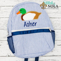 Personalized Seersucker Backpack with Mallard Duck Applique, Seersucker Diaper Bag, Seersucker School Bag, Seersucker Bag, Diaper Bag, School Bag,