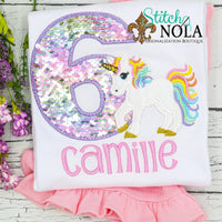 Personalized Flip Sequin Unicorn Birthday Applique Shirt