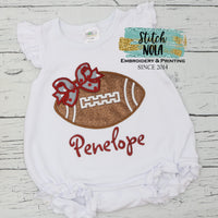 Personalized Glitter Football With Bow Applique Shirt