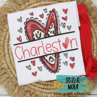 Girl Valentine Funky Red Split Heart Printed Shirt